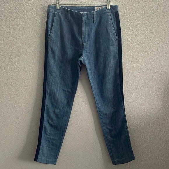 Rag & Bone Trousers Women’s Sz 24 Linen Blend Blue With Navy Side Stripe - Picture 1 of 6